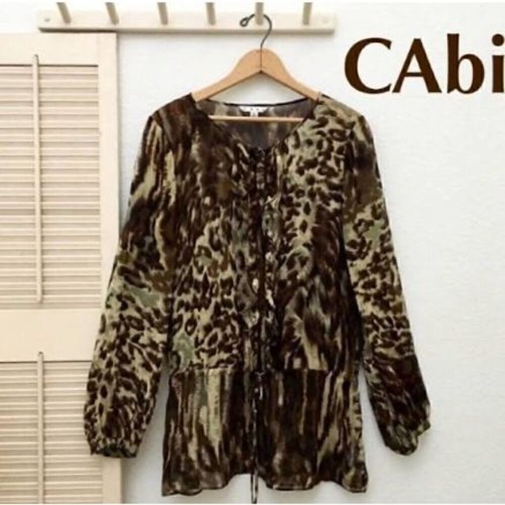 CABI SILK CREPE ANIMAL PRINT SHEER chiffon TUNIC BLOUSE SHIRT TOP